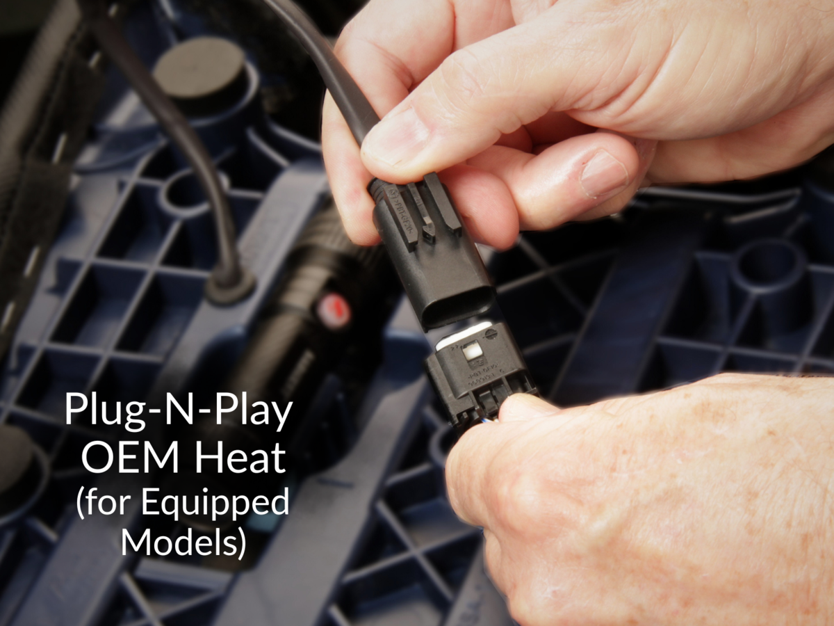 Integrated OEM-compatible "Plug-N-Play" heat for equipped models, shown with Performance Plus All Black, Front Only, Regular Height.